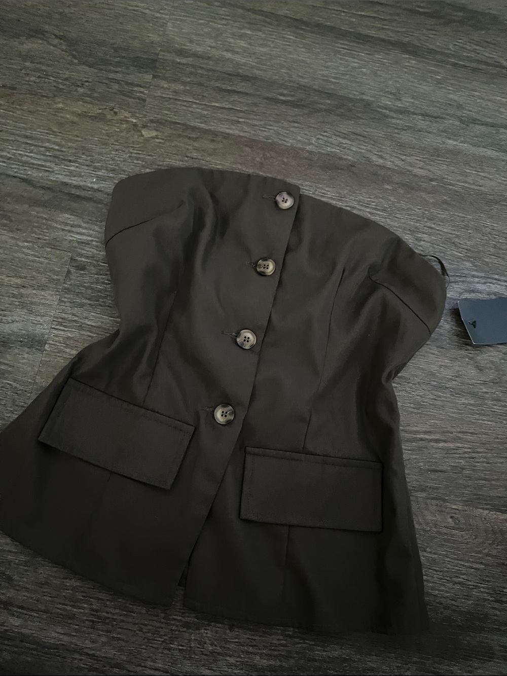 Strapless Button-Front Bustier Blazer - Black